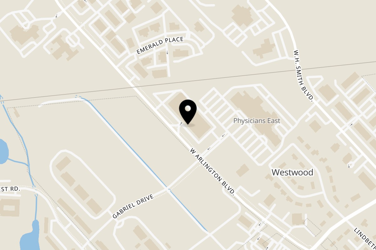 Map showing the location of Bateeni Mediterranean Grill on 1868 W Arlington Blvd in Greenville